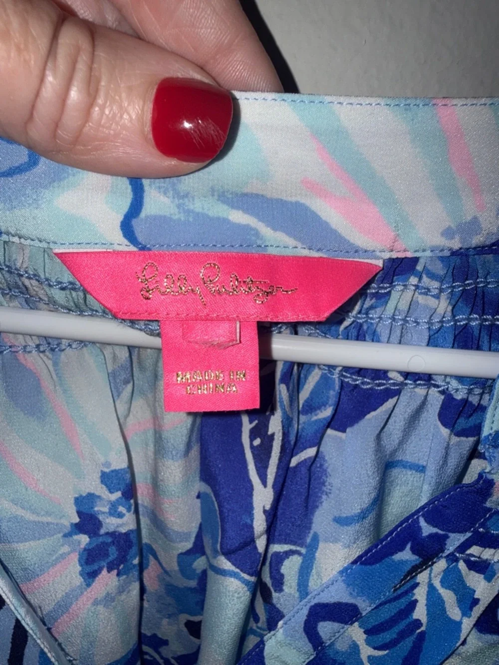 Lilly Pulitzer Elsa Blue Floral Peasant Blouse - silk - XL - Picture 2 of 7